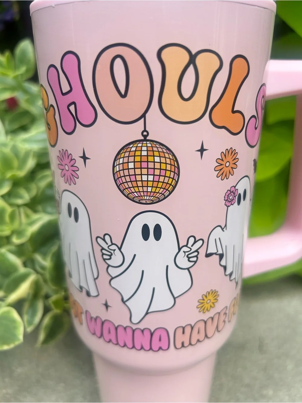 Pink Ghost-Themed Insulated Travel Tumbler